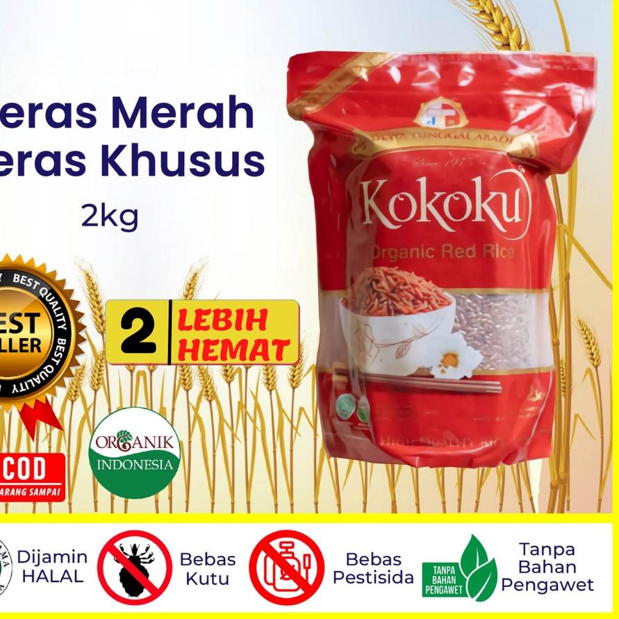 

❇ Beras Online - Beras Merah ORGANIC 2kg Vacuum Kokoku HALAL ☞