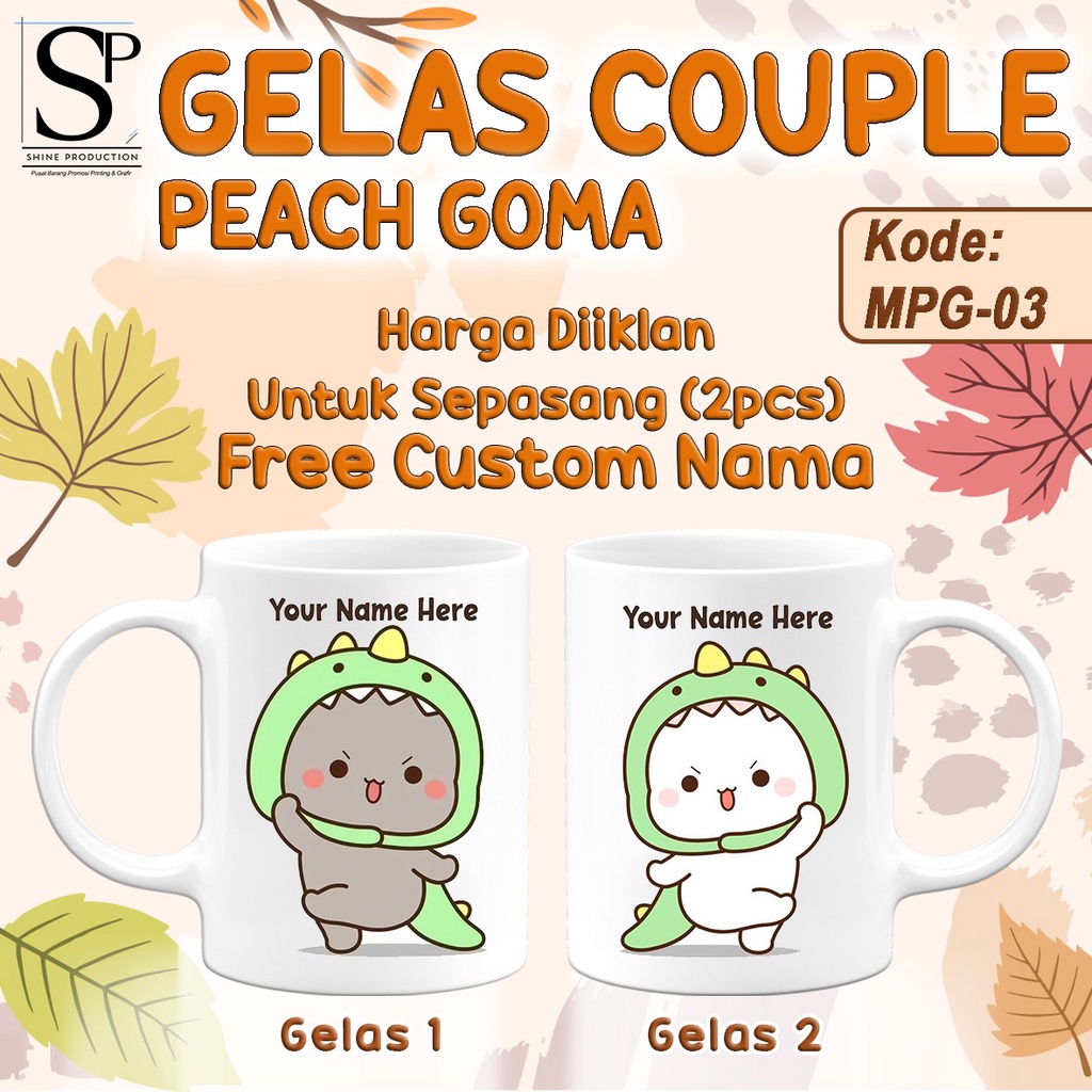 Mug Gelas Peach Goma Edisi Valentine Lucu Bisa Custom Nama