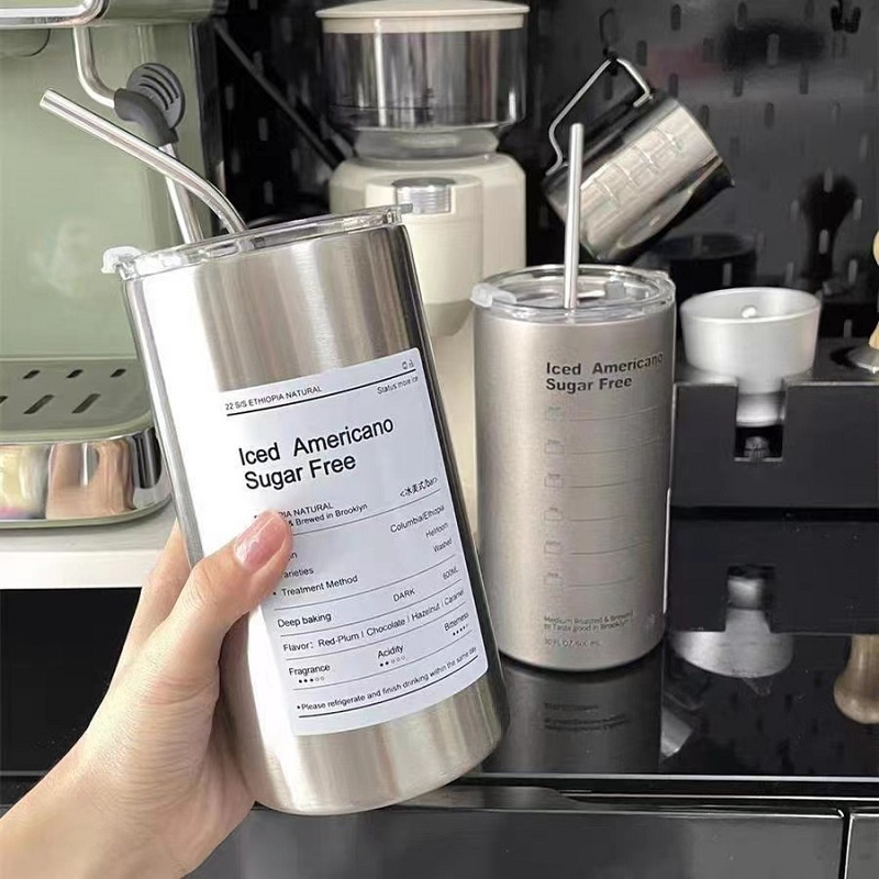 Stainless Steel Cangkir Tumbler Kopi Cup Portabel 600ml/360ml Botol Minum Vacuum Insulasi Thermal Bahan Stainless Steel Dengan Sedotan