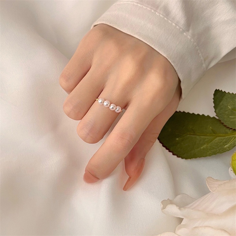 Cincin Polos Sederhana Cincin Mutiara Cincin Jari Telunjuk Mode Baru Cincin Gaya Keren