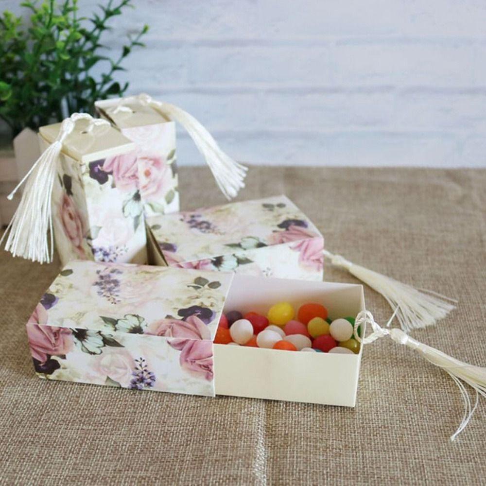 Lanfy Candy Box Wedding Halus DIY Dengan Kemasan Rumbai Kotak Hadiah Motif Mawar