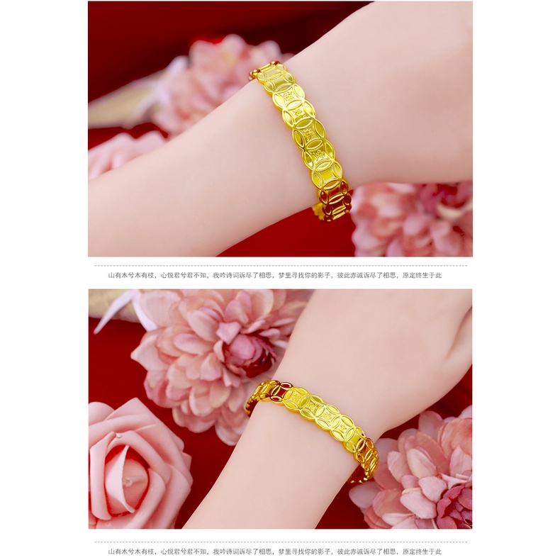 Goldkingdom Perhiasan Fashion Emas Asli Kadar 375Bangkok Aksesoris Ready Stock Lapis Emas Momofuku Gelang Perempuan Metode Kuno Untuk Menarik Uang Dan Harta Karun Gelang Yang Dapat Disesuaikan