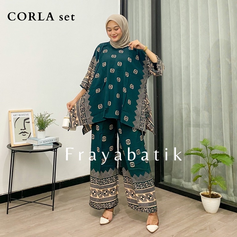 Frayabatik Setelan Jumbo Wanita Oneset Corla Rayon Premium Resleting Depan Motif Terbaru