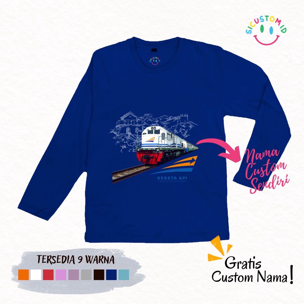 TERLARIS BAJU KAOS ANAK TANGAN PANJANG CUSTOM GRATIS NAMA KERETA API/RAILFANS/TRAIN FREE NAMA 1-12 TAHUN