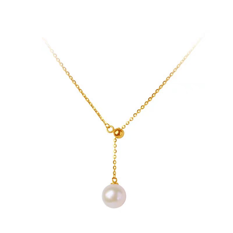 Kalung Mutiara Bentuk Y Adjustable |  Kalung Rantai Clavicle Bahan Titanium Steel 18K Warna Rose Gold | Perhiasan Bahan Stainless Steel