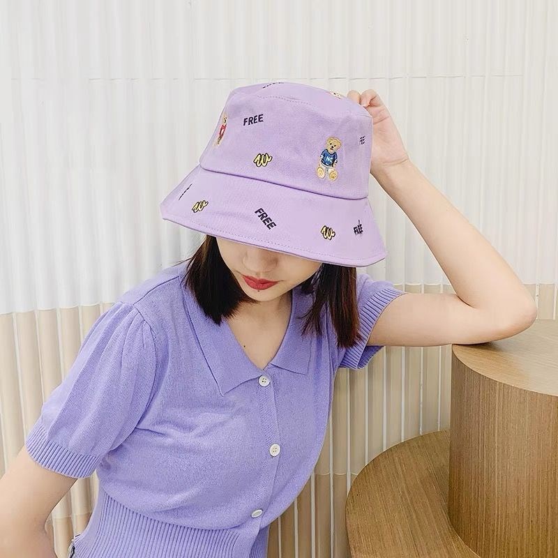 Topi Nelayan Kartun Bordir Beruang Kecil Versi Korea