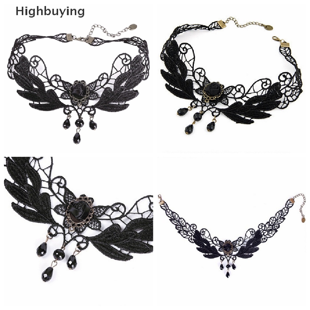 Hbid Baru Wanita Hitam Mawar Teardrop Manik Liontin Renda Choker Lolita Kerah Kalung Glory