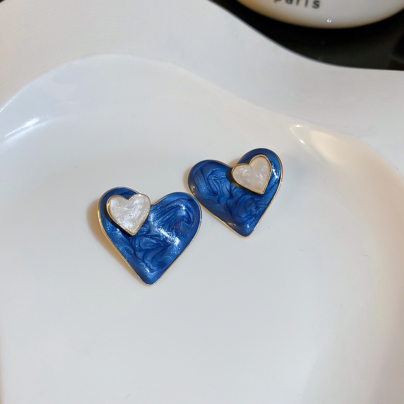 Vintage drip oil craft blue love Anting Aksesoris Wanita Korea