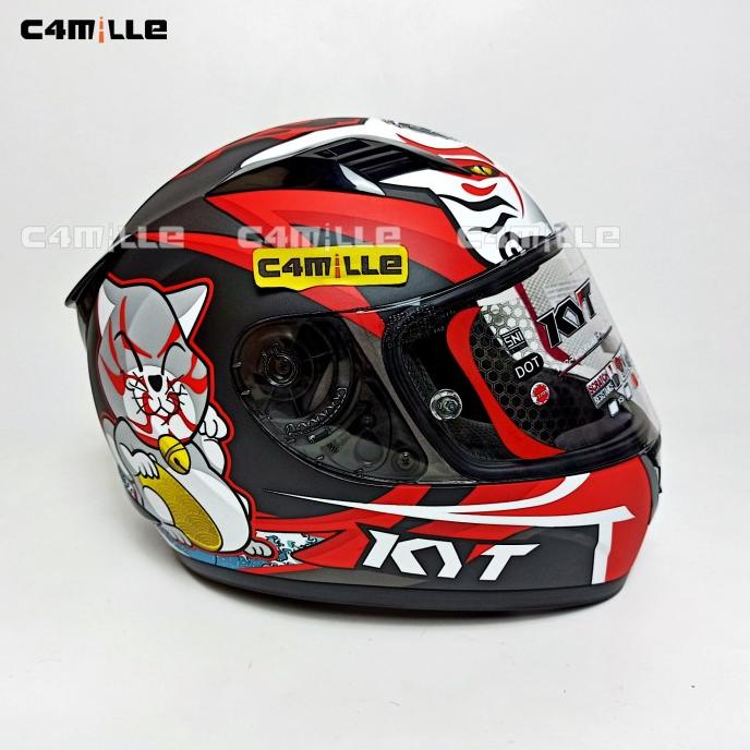 HELM KYT R10 FLAT VISOR KABUKI CAT GUNMETAL MATT RED FULL FACE