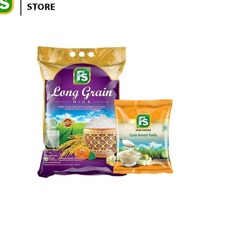 

♠ Food Station Bundling- FS Long Grain Purple 4 Kg Plus FS Gula Pasir 1 Kg ➫