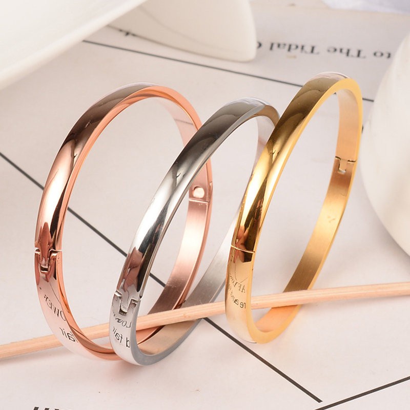 Gelang Pasangan | Gelang Bangle Bahan Titanium Steel | Gelang Bentuk Bulat Gaya Minimalis Untuk Wanita  | Rose Gold 18k | Kotak Hadiah Untuk Hadiah