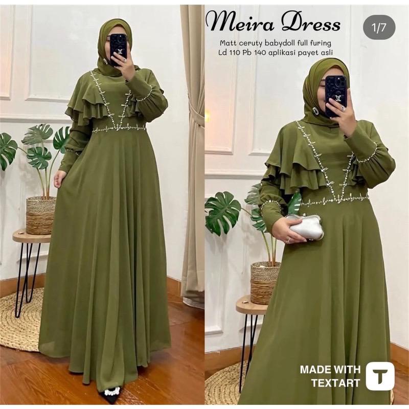 Baju Gamis Terbaru Meira Dress Kondangan Gamis Ceruty Babydoll Aksen Mutiara Gaun Pesta Muslimah Baju Wanita Jumbo