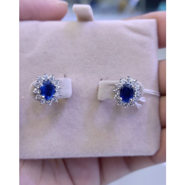 Anting/giwang batu safir berlian Eropa asli kkdd11