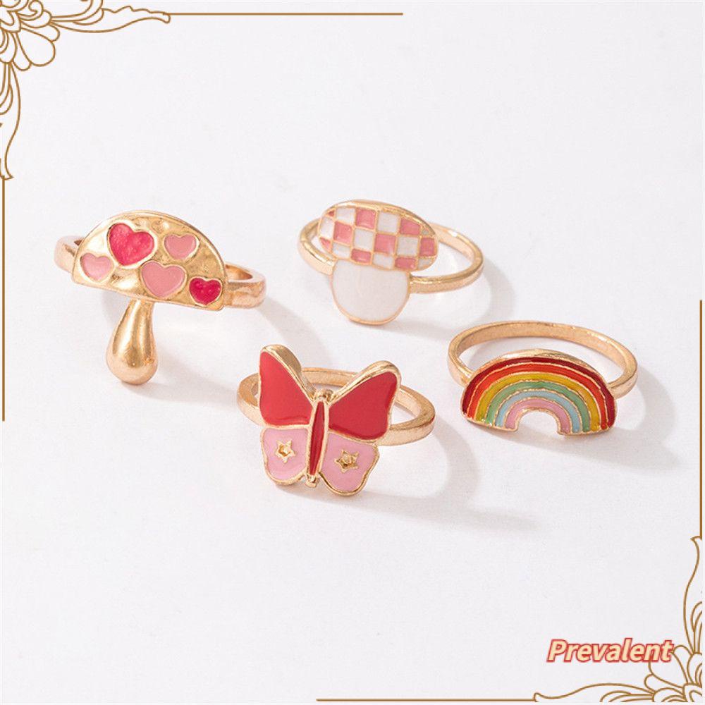 Preva 4Pcs Cincin Jari Vintage Love Hati Bahan Akrilik Resin Enamel