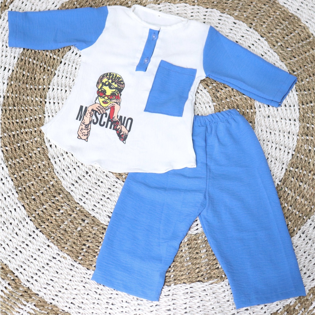 [COD] Shazfa.apparel - Mauren Set Kids S / M / L / XL 1-8 Tahun Pakaian Stelan Muslim Anak Bahan Crinkle