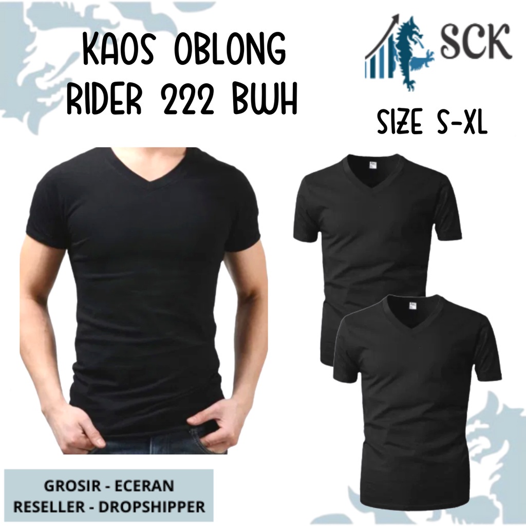 Kaos Blong RIDER 222 KRAH V WARNA HITAM  / Kaos Oblong RIDER Hitam R222Bwh V-Neck Pria - sckmenwear GROSIR