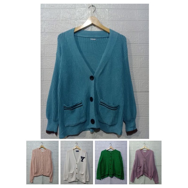 Jual Thrift Cardigan Tebal Premium Rajut Kepang Cardigan Crop Top Prelove Cardigan Tebal