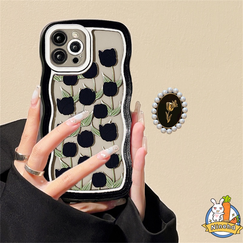 Samsung A04e A04s A04 A03s A03 A13 A12 A14 A22 A32 A33 A53 A73 A23 M23 A52s A52 A72 A71 A51 A50 A30s A30 A11 A10 ins Mewah Keren Tulip Hitam Casing Ponsel Shockproof Pelindung Cover