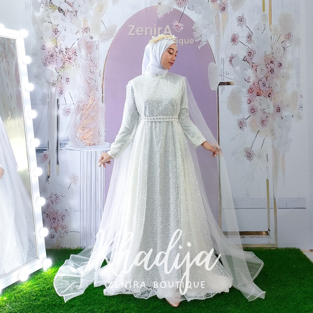 KHADEEJA Wedding Dress FREE VEIL dan tile Wings slayer Mewah dan murah / Gaun pernikahan putih / akad / prewedding