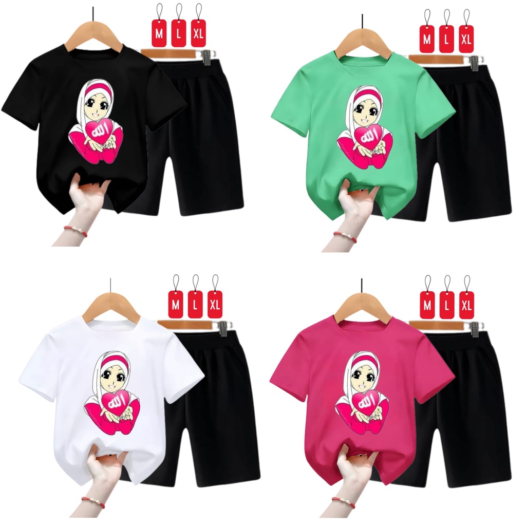 Hzl_outfit Kaos Baju Setelan Anak Cewek Hijab Tulisan Arab/ Size M,L,XL