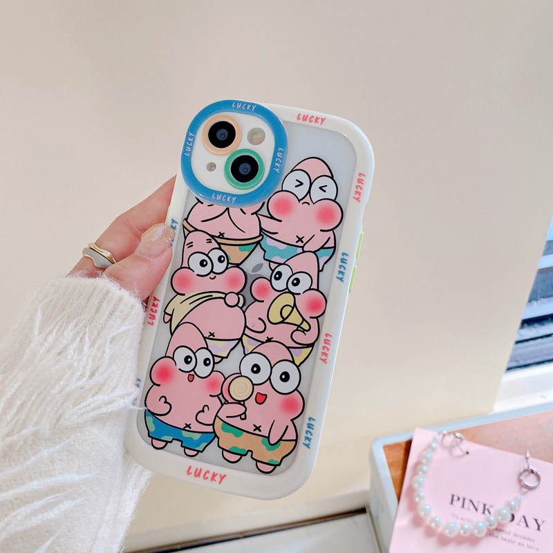 Puff Case iPhone 11 12 13 14 Pro Max 14 Plus Cute Patrick Star Spongebob Soft Phone Case Cartoon Anime Girls Fashion