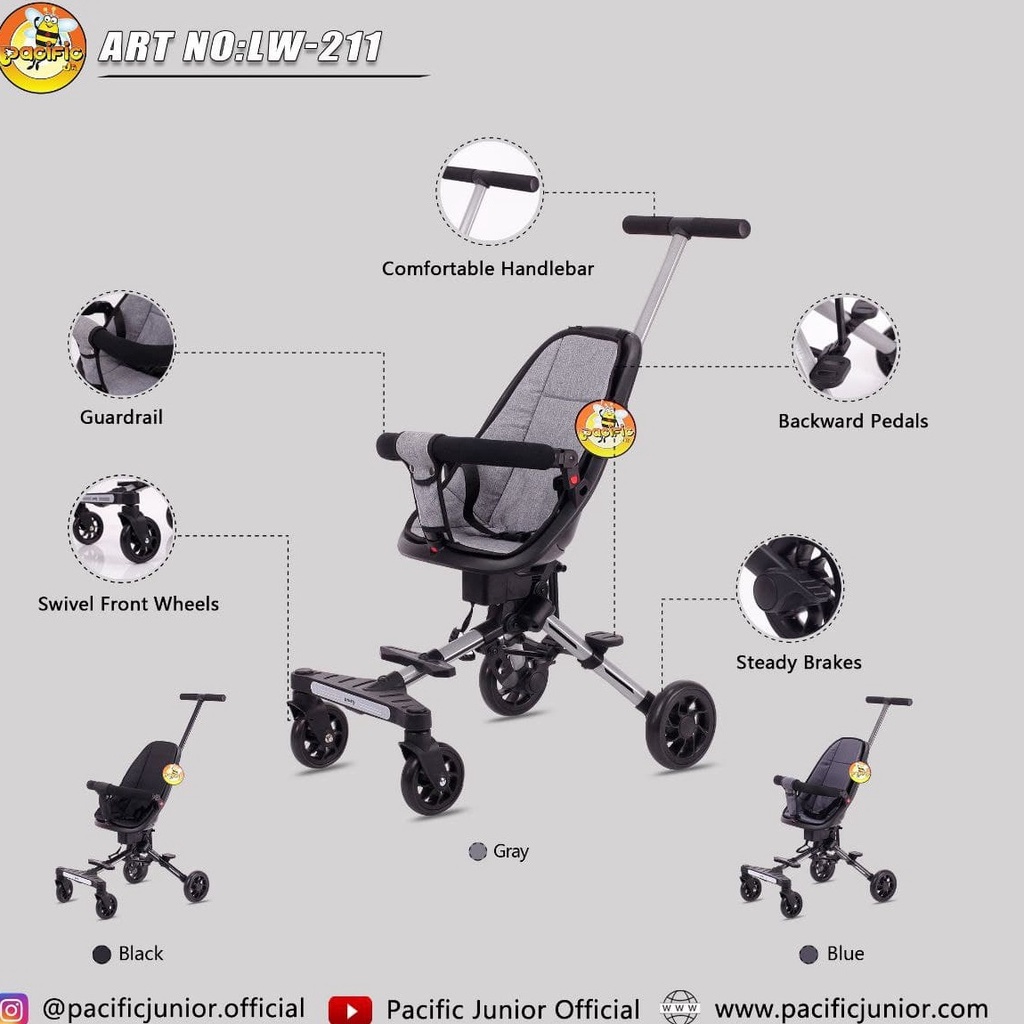 Pacific Junior LW-211 Magic Baby Stroller Reversible Handle Kereta Dorong Bayi