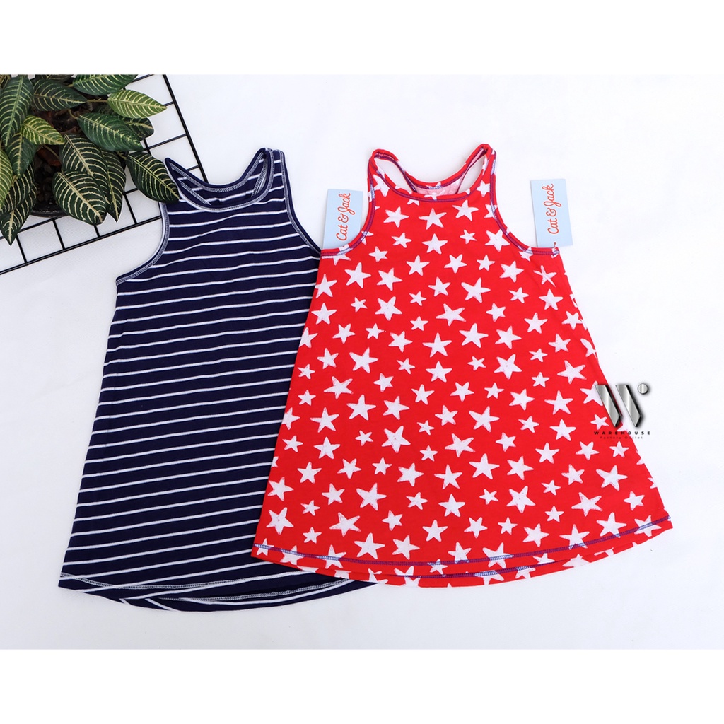 dress singlet anak perempuan motif penuh tali silang belakang