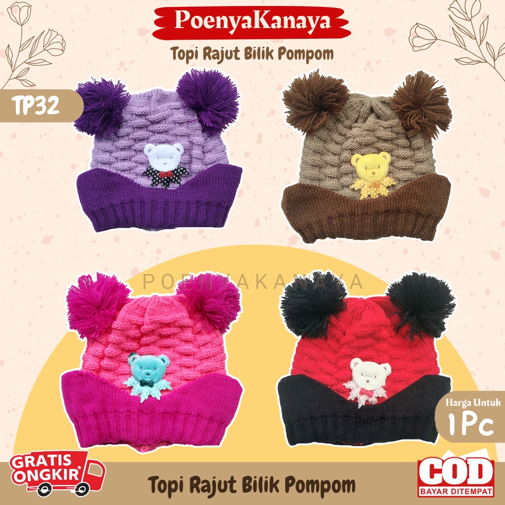 Topi Kupluk Rajut Bayi ANYAM Topi Rajut Pompom TP32