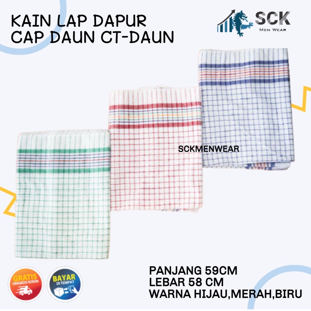 [ISI 3] Serbet CAP DAUN CT-DAUN / LAP DAPUR MOTIF KOTAK KAIN KATUN - sckmenwear GROSIR