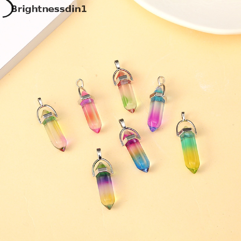 [Brightnessdin1] 5pcs Bentuk Peluru Kalung Kristal Liontin Hexagonal Kolom Pilar Bandul Liontin Gradien Berwarna Glasir Liontin Untuk Membuat Perhiasan Aksesoris Butik