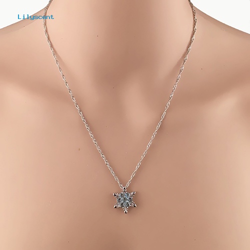 [LS] Fashion Wanita Berlian Imitasi Mengkilap Snowflake Pendant Pendek Rantai Choker Kalung