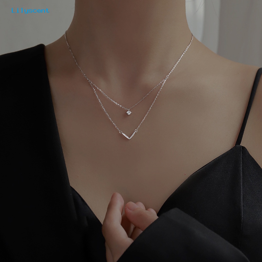 [LS] Kalung Adjustable Gaya Korea Pengerjaan Halus Kalung Perak Lapis Ganda Berbentuk V Untuk Pakaian Sehari-Hari