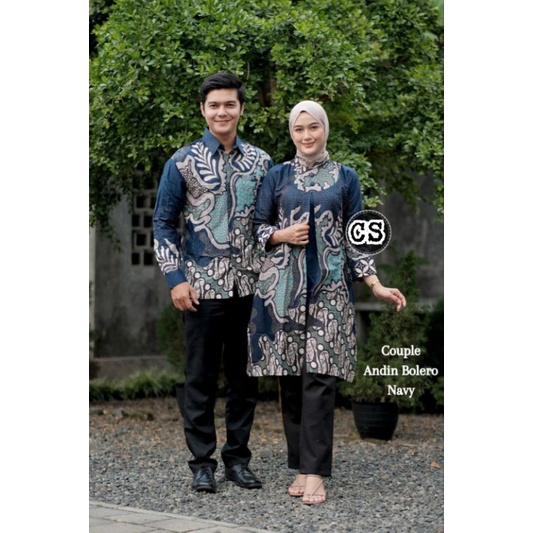 COUPLE TUNIK BOLERO KEMEJA NAVY MOTIF BIANKA