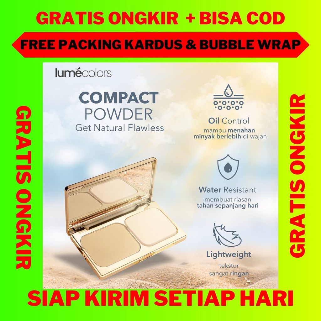 Bedak Padat Lumecolors Compact Powder Two Way Cake Pore Blurring Effect With Oil Control, Lumecolors