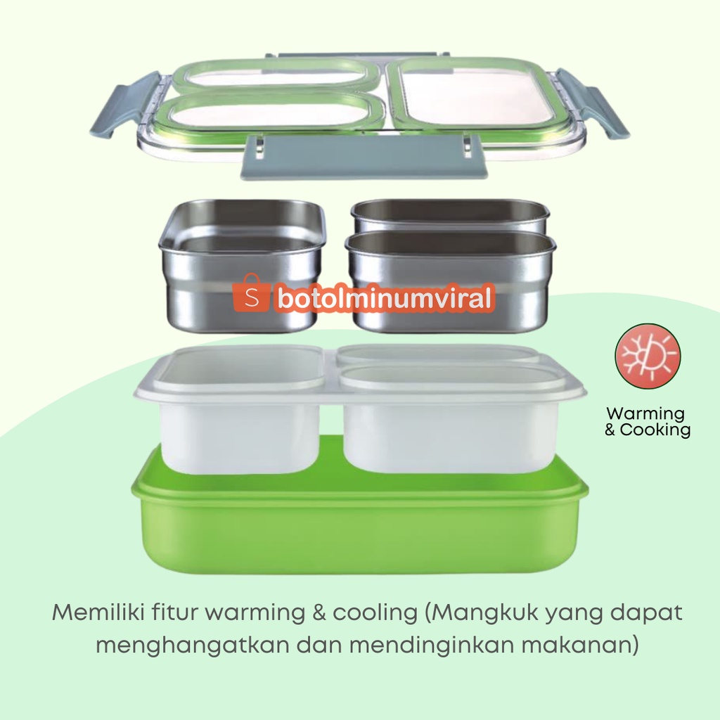 Lunch Box Stainless Anti Tumpah Tedemei Premium Sekat 3