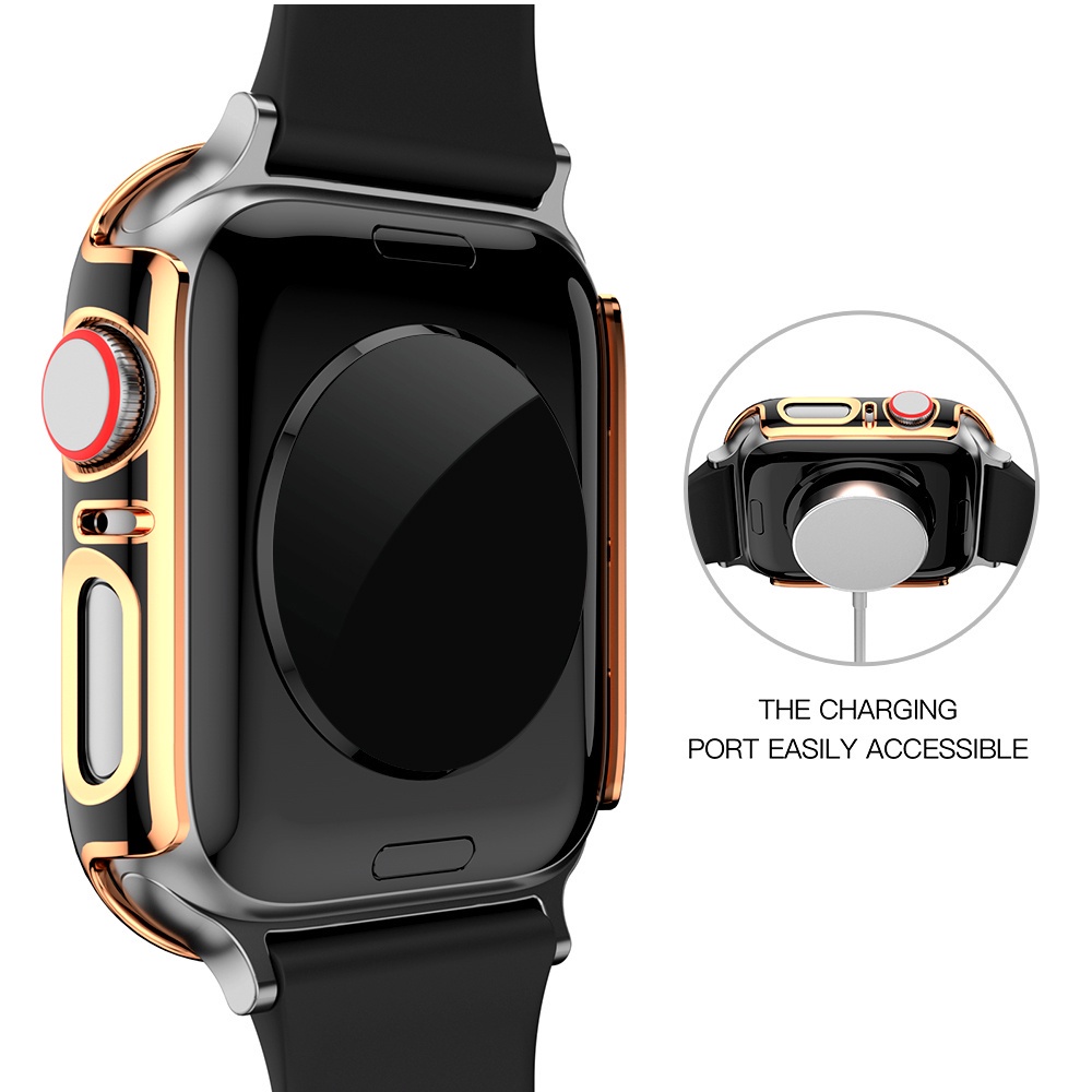 Instock Ultra Tipis Hard PC Tempered Glass Pelindung Layar Frame Shell Untuk Apple Watch Series 7se 6se 54 3 electroplating anti Gores Case Cover iwatch 38mm 40mm 42m SE SE