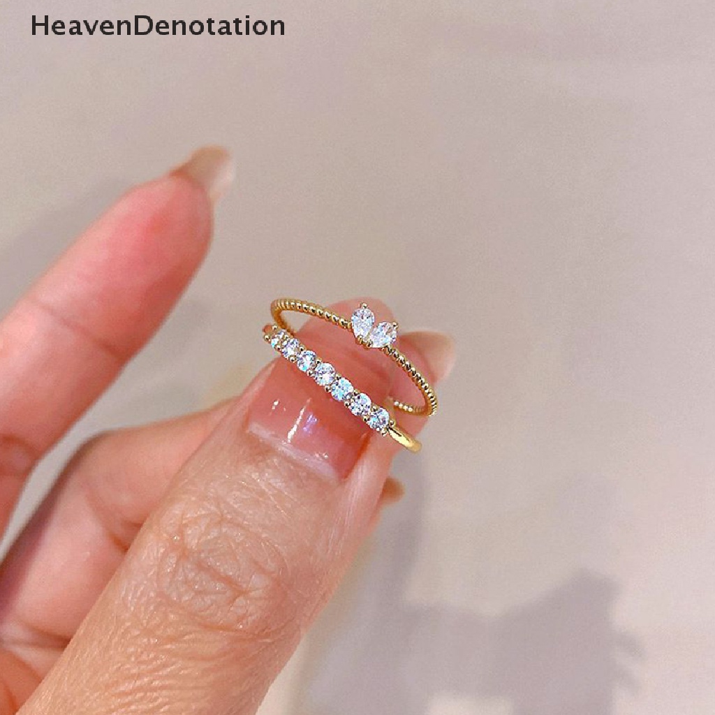 [HeavenDenotation] Mode Baru Jantung Berlian Imitasi Cincin Adjustable Lucu Rings Untuk Wanita Pernikahan Pertunangan Perempuan Perhiasan Cincin Hadiah HDV