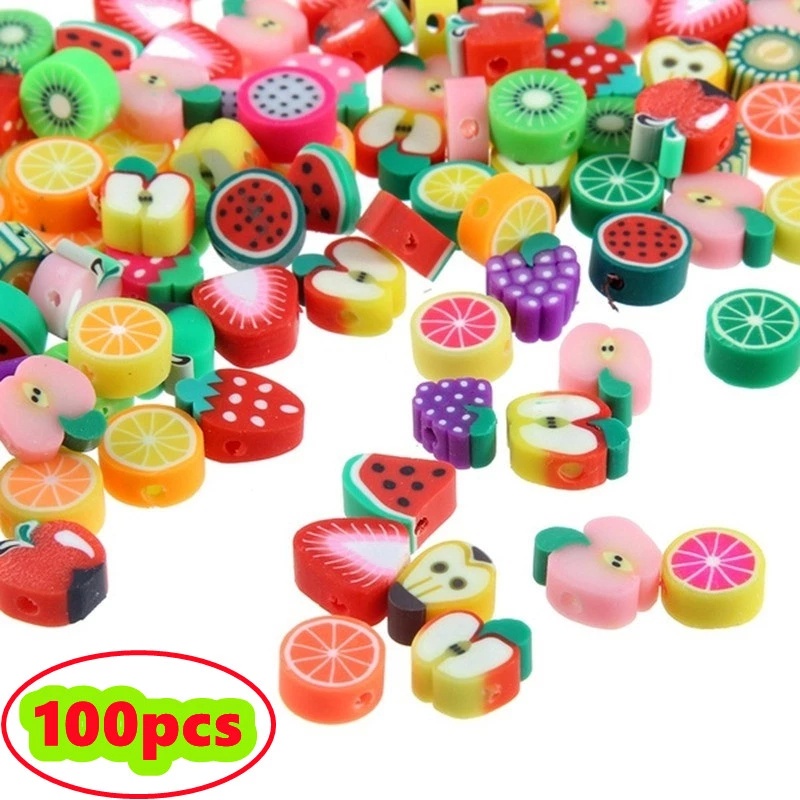 100 Pcs Handmade DIY Charms Membuat Perhiasan Wajah Bunga Matahari Buah Spacer Warna-Warni Bulat Senyum Multicolor Polymer Clay Perlengkapan Manik-Manik