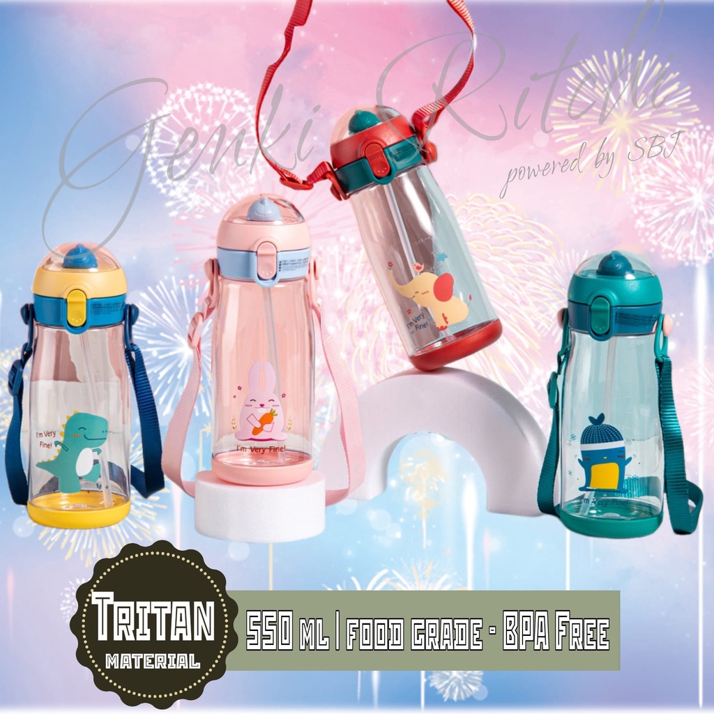 BOTOL MINUM TRITAN BPA FREE BUBBLE POP 550ML DENGAN SEDOTAN &amp; TALI