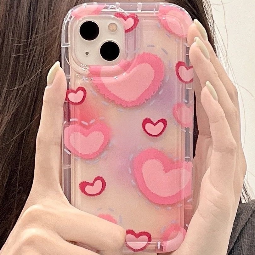 IPHONE Casing Ponsel Desain Full Pink Love Transparan Kompatibel Dengan Iphone12 13 14 11 Pro Max X Xs Max Xr Cvcvv