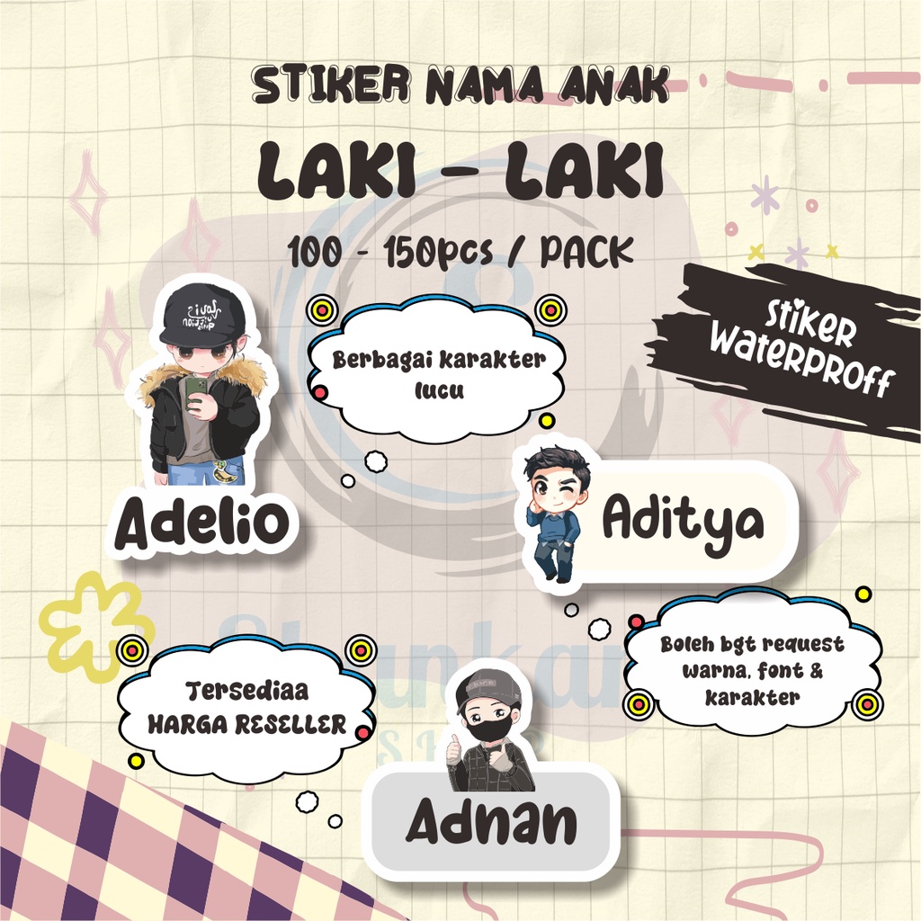 

( 100-150pcs) Stiker Nama TEMA LAKI - LAKI / Stiker Nama Anak / Stiker Waterproof
