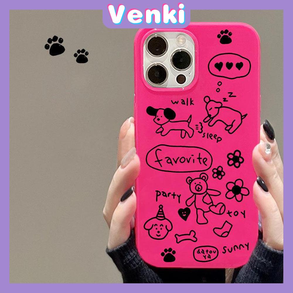 iPhone Case Soft TPU Glossy Pink Candy Case Cute Graffiti Dog Camera Protection Shockproof For iPhone 14 13 12 11 Pro Max 7 8 Plus X XR