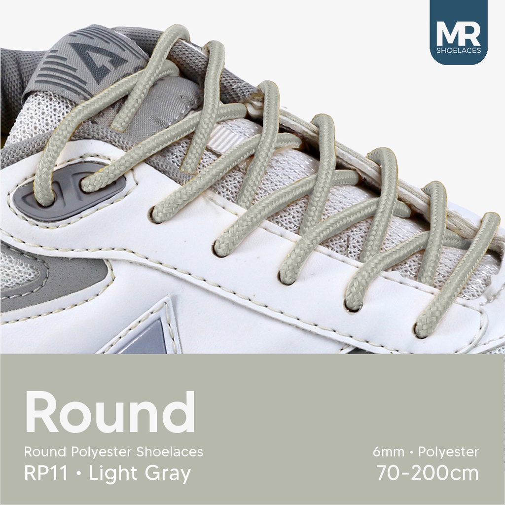 Original MR Shoelaces RP11 Abu Muda Gray Tali Sepatu Bulat Round 6mm  70cm 80cm 90cm 100cm 120cm 150dm 180cm 200cm Tali Sepatu Bulat Polyester Premium