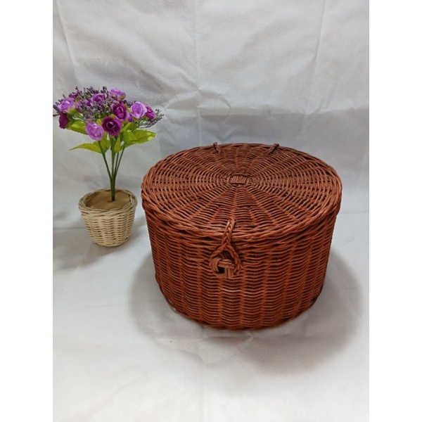 Keranjang Rotan Bulat Tutup+Kunci