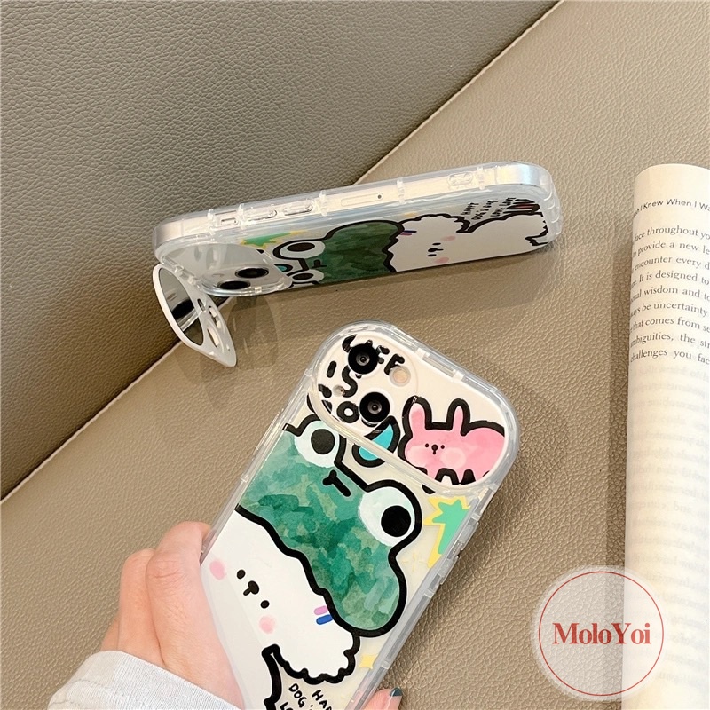 IPHONE Flip Make Up Mirror Case Kompatibel Untuk Iphone14 11 12 13 Pro MAX XR 7 8 14 Plus X XS MAX SE 2020 Graffiti Lucu Kartun Hewan Kodok Anjing Kelinci Soft Case