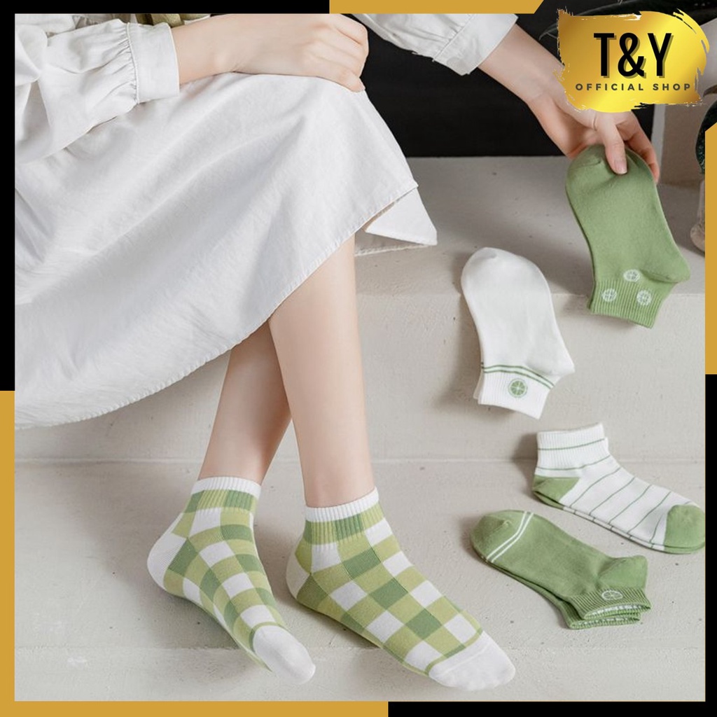 T&amp;Y Kaos Kaki Wanita Motif Lime 6580 Kaos Kaki Pendek Japanese Ankle Socks Korean Unisex Karakter Lemon Hijau Model Simple Cute