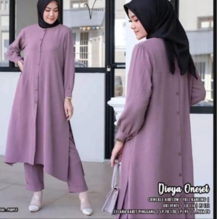 Lariiss SETELAN LONG TUNIK DIVYA SET CRINKLE PREMIUM LONG TUNIK POLOS / DIVYA SETELAN LONG TUNIK / D