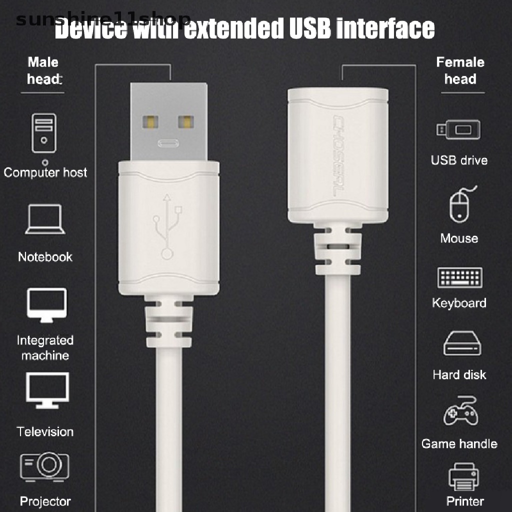 Sho Kabel Ekstensi USB2.0 Male to Female Extender Kabel Data USB Kecepatan Tinggi Untuk PC N