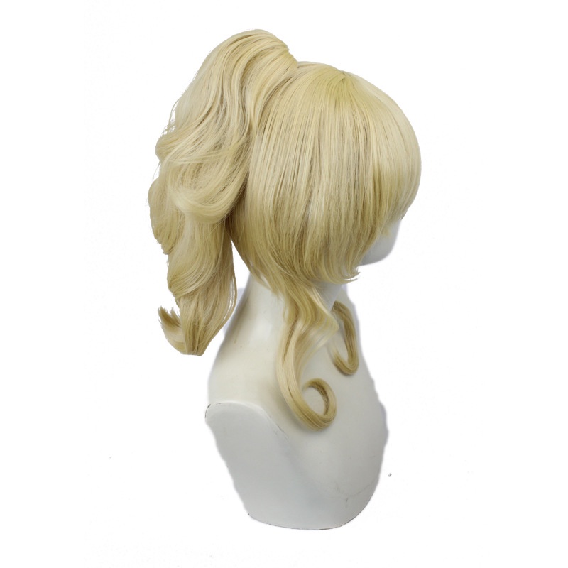 Genshin Karakter cos Wig Piano Gaya Barat Ksatria Cahaya Golden Tiger Mulut Klip Ponytail Game cosplay Wig