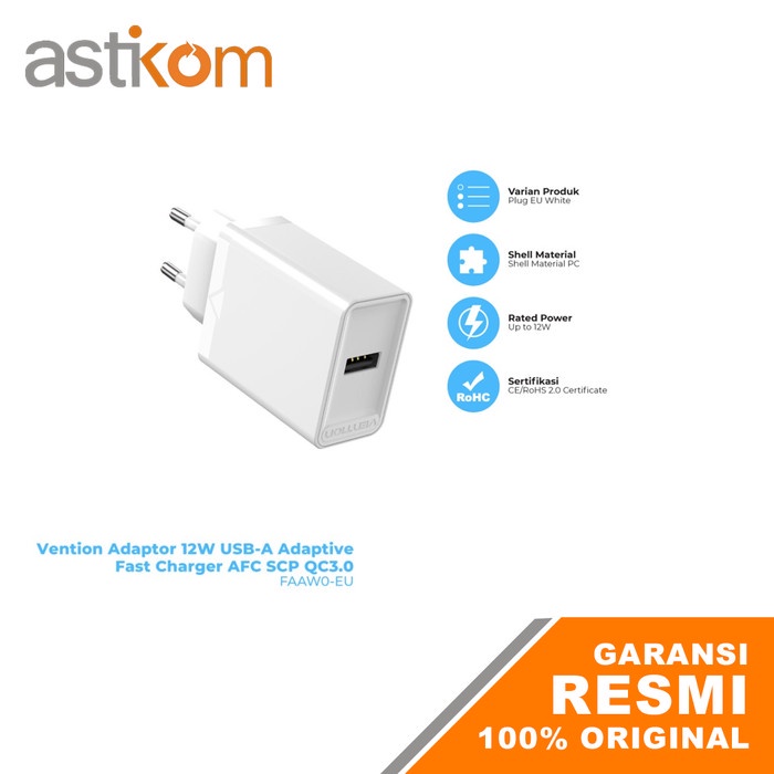Vention Kepala Batok Charger Type A Adaptor 12W QC3.0 2.4A FAA